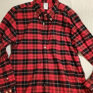 Brooks Brothers Classic Red and Black Plaid, 100% Cotton Men's Large Buttondown